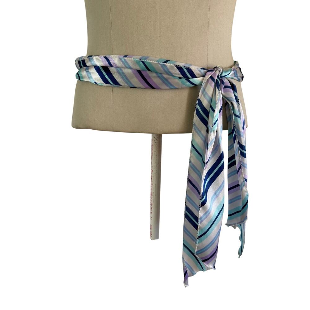 Y2K 2000s Blue Striped Skinny Scarf Belt Headband Whimsy Romantic Boho